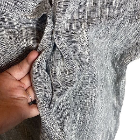 Eileen fisher linen blend moto jacket top small gray/white knit textured - Picture 5 of 8